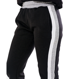 Ensemble de survêtement personnalisé pour femme, noir et blanc, sweat-shirt et pantalon de jogging bicolores, tenue décontractée sportive deux pièces - Product Image 5