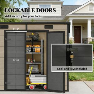 Casetta porta attrezzi in plastica marrone chiaro per ripostiglio o giardino - Product Image 3