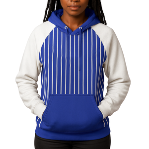 Sudadera con Capucha Raglán Personalizada ZPB para Mujer, Azul con Rayas Blancas, Estilo Griego, para Hermandades Escolares y Universitarias, Divine Nine HBCU, OEM - Product Image 1