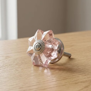 <b>Beads</b> <b>Art</b> Modern Pink Glass Flower Cabinet Knob Furniture Handle for Kitchen Bedroom Bathroom & Living Room Drawers Cabinets - Product Image 1