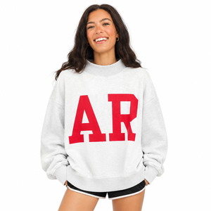 Sweat-shirt respirant à col montant style décontracté en tissu éponge blanc et rouge avec imprimé lettres AR, 100 % coton, lettres brodées sur le devant - Product Image 1