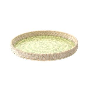 Plateau de service multicolore avec bordure latérale en rotin tressé et incrustations en résine MOP, pour desserts, aliments et fruits secs, au meilleur prix - Product Image 5