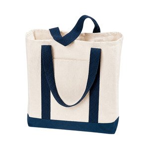 Sac fourre-tout en toile épaisse sergé bicolore avec poche avant, poignée en sangle longue, motif lettres, écologique, idéal pour les cadeaux et les voyages - Product Image 1
