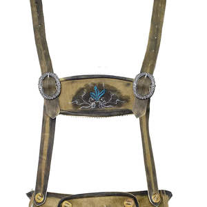 Traje de Lederhosen para Hombre, Cuero Genuino de Cabra, Color Marrón Champiñón, con Pantalón Corto - Product Image 1