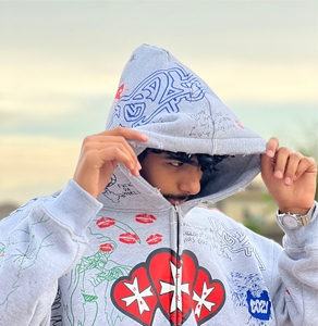 Sudadera con capucha de algodón personalizada para streetwear, con cremallera completa, estampada, de peso pesado, OEM ODM - Product Image 3