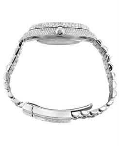 Reloj de lujo para hombre de acero inoxidable con diamantes, números romanos coloridos, movimiento de cuarzo analógico, cierre desplegable, 41 mm - Product Image 3