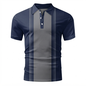Camisa de Hombre Estilo Urbano, Manga Corta, Tejido Jersey Sólido, Mezcla de Poliéster/Algodón, Logotipo Frontal, Secado Rápido, Casual, con Botones - Product Image 1