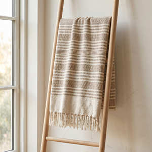 OEM Blush Pink Cotton Striped Throw <b>Blanket</b> Minimalist Woven Couch Cover Manufacturer B2B Bulk Export - Product Image 3