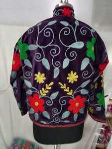 Handmade Deep <b>Purple</b> Suzani Jacket Women Embroidered Cotton Coat Vintage Boho Floral Jacket Traditional Uzbek Style Suzani - Product Image 4