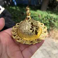 Brûleur d'encens aromatique miniature en fer et métal doré de style moyen-oriental - Utilisation écologique pour la maison et le bureau