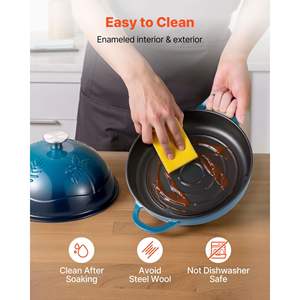 Cocotte en fonte émaillée robuste de 5 pintes pour la cuisson du pain au levain, ustensile de cuisine avec double couvercle et poignées, compatible four et induction - Product Image 5