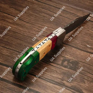 Couteau pliant Damas de qualité supérieure avec manche en bois Pakka coloré, couteau tactique professionnel EDC pour la chasse, le camping, la pêche, OEM personnalisé - Product Image 5