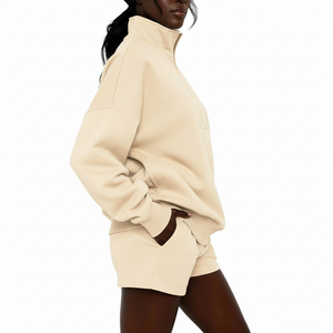 Custom Women Loungewear Set Fleece Hoodie Shorts Set Oversized <b>Tracksuit</b> Wholesale - Product Image 3