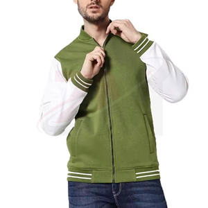 Chaqueta transpirable 100% algodón polar en colores verde y blanco para hombre, talla grande, decorada con botones y bordados, venta al por mayor. - Product Image 1