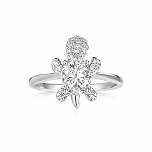 Bague Tortue Fine et Tendance en Or 14K, Bague Large Sertie de Diamants, Bague de Fiançailles pour Mariage, Cadeau de Saint-Valentin pour Elle - Product Image 1