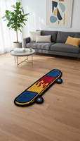 Tapis d'appoint en laine tufté à la main, forme skateboard, motif flamme, doux et moelleux, pour décoration intérieure moderne