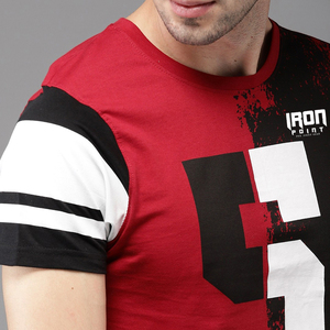 <b>Men's</b> Red Black Color Block Printed T <b>Shirt</b> Short Sleeve Round Neck Casual Graphic Tee Summer Top - Product Image 2