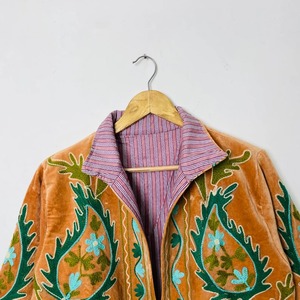 Veste Bohème en Velours Brodé à Col Mandarin, Manches Longues, Motif Floral, Grande Taille, Vêtement d'Extérieur pour Femme, Collection Automne - Product Image 5