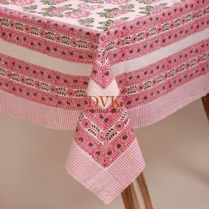 Hand Block Printed Pink Floral <b>Table</b> Cover for Banquets Hotel Beautiful Style Cotton <b>Table</b> <b>Cloth</b> for Home and Hotel - Product Image 6