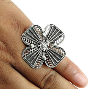 Handmade Oxidized <b>Silver</b> Wedding <b>Ring</b> With Floral Design Vintage Style Statement <b>Adjustable</b> Bohemian <b>Ring</b> In 925 Sterling <b>Silver</b> - Product Image 2