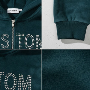 Ensemble sweat à capuche et pantalon de survêtement vintage effet vieilli – Design irrégulier avec fermeture éclair et strass thermocollés, coupe ample unisexe - Product Image 5