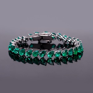 Heart Shape Multi Color Tennis <b>Bracelet</b> Silver Material Green color <b>Gemstone</b> <b>Bracelet</b> Elegant Womens Jewellery Gift Love use - Product Image 1