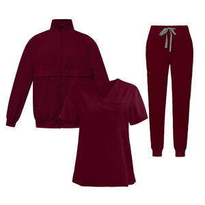Conjunto de Uniforme Médico Rosa para Mujer, Top con Cuello en V, Chaqueta con Cierre y Pantalones Jogger de Poliéster - Product Image 2