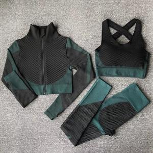 Conjuntos de yoga personalizados al por mayor, ropa de gimnasio, trajes deportivos, sujetador deportivo, chaqueta, leggings de cintura alta para mujer - Product Image 3