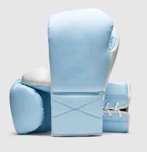Gants de boxe en cuir bleu et orange, fermeture à lacets au poignet, design respirant pour adultes, entraînement de boxe, sparring, logo personnalisé - Product Image 5