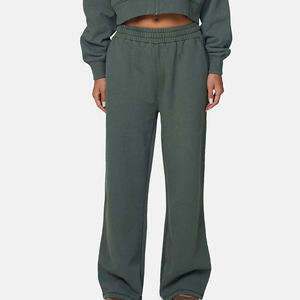 Pantalones de moda de pierna ancha de forro polar para mujer, de cintura media, largos, de ajuste regular, estilo casual de invierno, con cintura elástica y tejido ojo de halcón. - Product Image 1