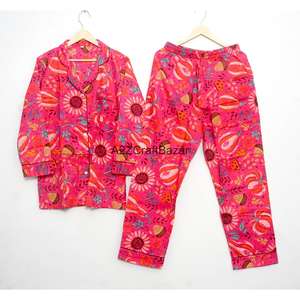Conjunto de Pijama de Lujo para Damas de Honor, 100% Algodón, Suave, Transpirable, de Secado Rápido, con Estampado Floral, Estilo Indio, Largo, para Verano/Invierno - Product Image 1