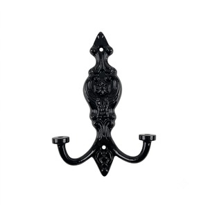 Gancho de Pared de Metal Negro Vintage con 2 Ganchos, Diseño Floral, Perchero Decorativo para Ropa, Gancho de Hierro Fundido, Precio Económico - Product Image 1