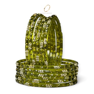 Bracelets en verre goutte de pluie vert olive kashmiri, prêts pour la fête, plaqués or fin avec cristaux, pour femmes, pour mariage et soirée, vente en gros - Product Image 3