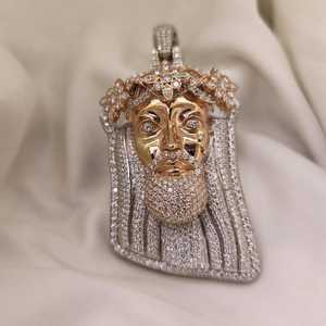 Christ Face Pendant Silver Moissanite Micro Pave Religious <b>Charm</b> Unisex Themed Jewelry - Product Image 4