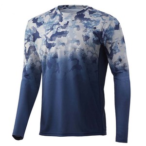 Men's <b>Long</b> <b>Sleeve</b> Fishing Shirt <b>Blue</b> Camouflage Sublimation Print UPF 50 Quick Dry Pullover <b>Top</b> - Product Image 1