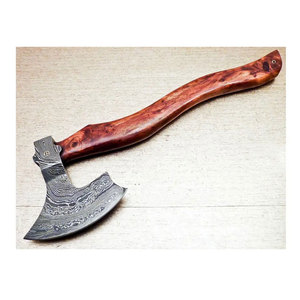 ขวานเหล็กดามัสกัสพร้อมด้ามไม้และปลอกหนัง - Product Image 2