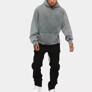 Sudadera con Capucha Extra Grande para Hombre, Color Sólido, Algodón Lavado, Felpa Francesa, Diseño Casual con Bolsillos, Corte Regular, Ropa de Otoño - Product Image 1