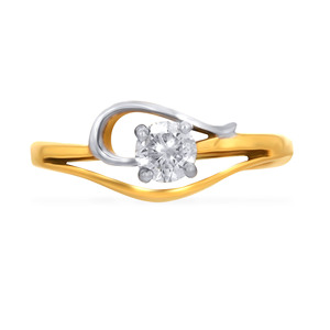 Anillo de Diamantes Solitario de Corte Redondo en Oro Amarillo de Primera Calidad para Mujer con Diseño de Banda Cruzada Contemporánea - Product Image 3