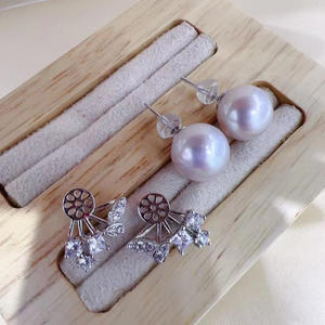 Zhuji Premium Freshwater Pearl <b>Stud</b> <b>Earrings</b> 12-13mm Round Almost Flawless Pure <b>Silver</b> Earnail Detachable Premium Petals - Product Image 2