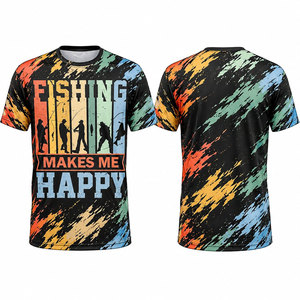 เสื้อตกปลาพิมพ์ลายแบบซับลิเมชั่นแห้งเร็ว UPF 50 สำหรับผู้ชาย ลายพิมพ์สีสันสดใส ทำให้ฉันมีความสุข - Product Image 1