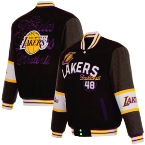 Custom Lakers Men Varsity <b>Jacket</b> Eco-Friendly Reversible Winter Autumn Front Logo Embroidery <b>Patch</b> Ready OEM/ODM - Product Image 4