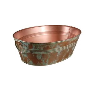 Pot de fleurs en métal vieilli de style vintage moderne avec support en bois, finition cuivre rustique, pot de fleurs décoratif d'intérieur pour la décoration de la maison - Product Image 3