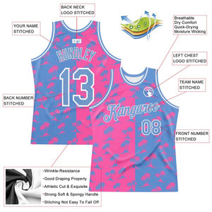 Camiseta de Baloncesto Sublimada Personalizada, Color Rosa y Azul con Estampado de Palmeras, Transpirable, de Malla, sin Mangas, para Equipo - Product Image 2