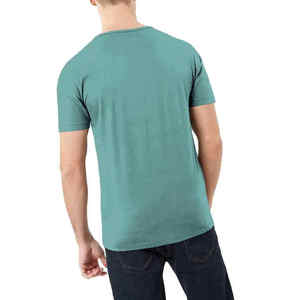 เสื้อยืดแขนสั้นลายทางสีมิ้นท์สำหรับผู้ชาย พิมพ์ลายโลโก้ด้านหน้า ทรงลำลอง ผ้าเจอร์ซีย์ถัก คอโอ ผ้าฝ้าย - Product Image 3