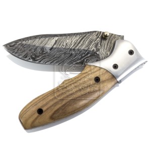 มีดพับเหล็กดามัสกัส Damascus Deal Wholesale รุ่น DD-FK-799 ด้ามไม้มะกอกทำมือ ใบมีดสแตนเลส สำหรับกิจกรรมกลางแจ้ง EDC - Product Image 1