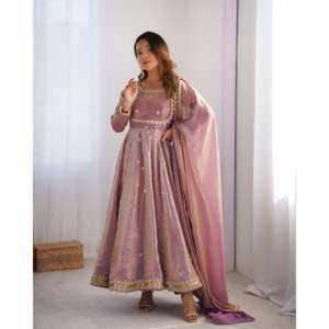 ชุด anarkali เจียมเนื้อเจียมตัวที่สวยงามพร้อม pent และ dupatta ปรับปรุงด้วยลำดับการทำงาน - Product Image 4