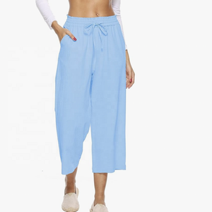 Pantalon de jogging ample à taille mi-haute pour femme, coupe droite, en molleton, taille élastique, respirant, anti-boulochage, été/hiver, avec cordon de serrage - Product Image 1