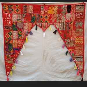 Tapiz Bordado a Mano Estilo Indio Vintage para Puerta, Decoración Tradicional Bandhanwar para el Hogar, Gran Adorno para Puerta (Azul) - Product Image 6