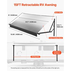 Motorized RV <b>Awning</b> Complete Kit 15.06FT <b>Electric</b> Retractable Aluminum Frame Waterproof PVC Fabric - Product Image 2