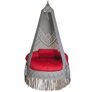 72x33 inch Macramé <b>Hammock</b> Swing <b>Chair</b> for Home Décor Cotton Hanging Swing for Indoor Outdoor Playroom Patio Grey & Red - Product Image 1
